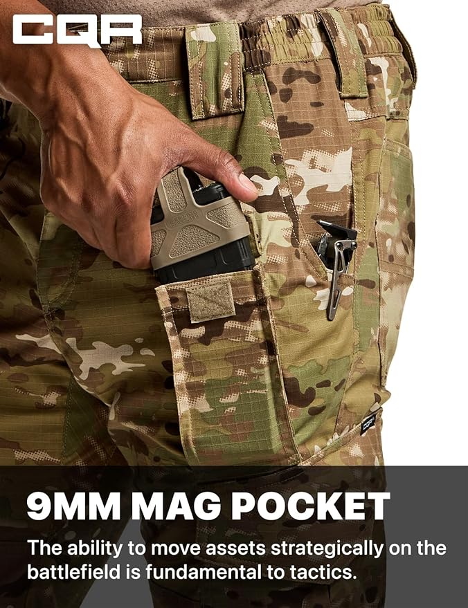 CQR Men's Flex Ripstop Tactical Pants, Water Resistant Stretch Cargo Pants, Lightweight EDC Hiking Work Pants