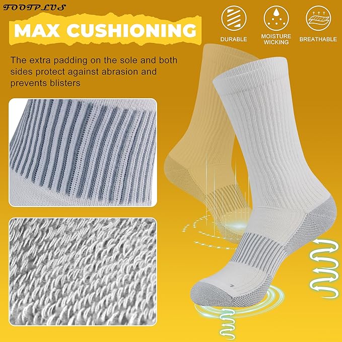 FOOTPLUS Hiking Copper Compression Socks,Unisex Cushioned Sole Arch Support Athletic Crew Running Socks