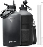 128 oz Insulated Water Bottle,One Gallon Water Flask Stainless Steel Vacuum, Cold for 48 Hrs,BPA-Free & Leakproof -with Paracord Handle, Strap,Straw Spout Lids,Large Jug for Gym,Grey