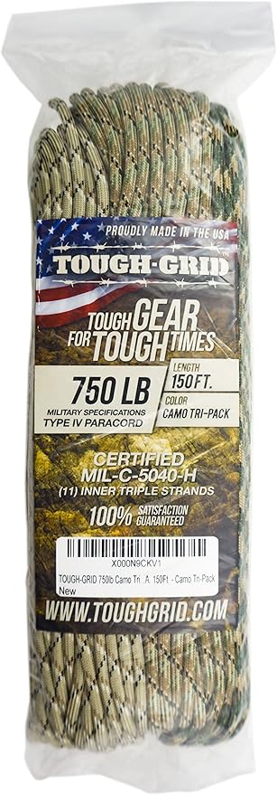TOUGH-GRID Paracord Rope 750 lbs Nylon Parachute Cord, Made in USA Survival Kit, Outdoor Adventures, Camping, Tactical Gear & Emergency Supplies, Military Type IV Mil-Spec