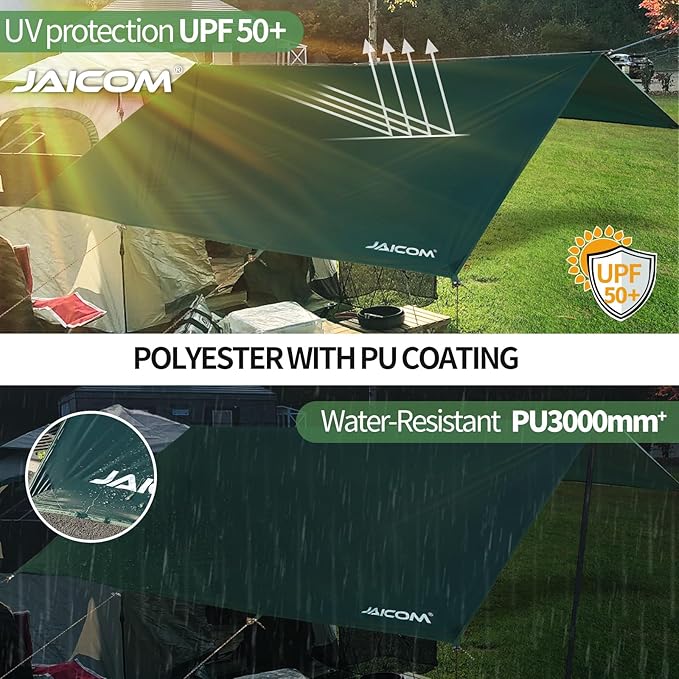 Waterproof Camping Tarp - 10X10ft Hammock Rain Fly, Ultralight & Portable & UV Protection Backpacking Tarp, Multifunctional for Outdoor Adventure, Hiking, Tent, Hammock