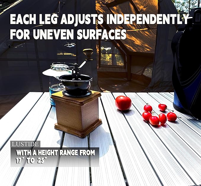 Portable Adjustable Camping Table - Sturdy Aluminum, Oversized Foldable Surface for Outdoor Picnic, BBQ, and Indoor Use,Silver