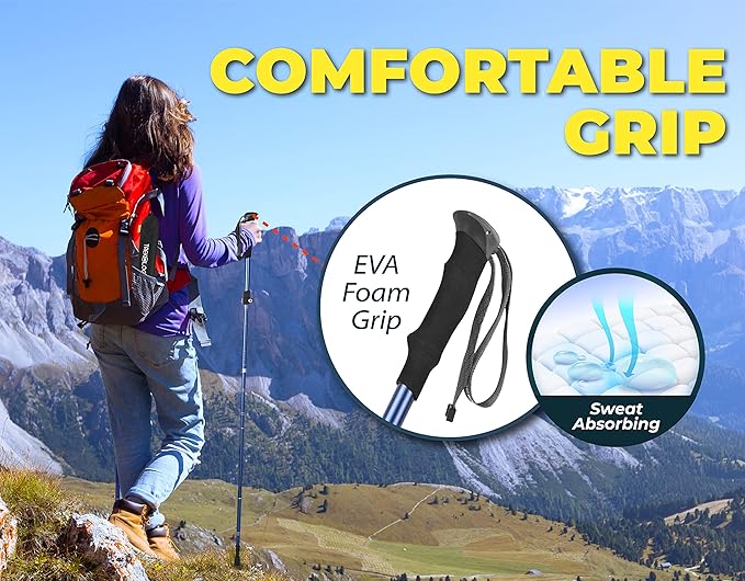 TREKOLOGY TREKZ SE 2pc Collapsible Hiking Stick - Lightweight, Foldable Retractable Trekking Poles for Men, Women & Seniors with Adjustable Heights - Nordic Walking Stick for Backpacking, Camping