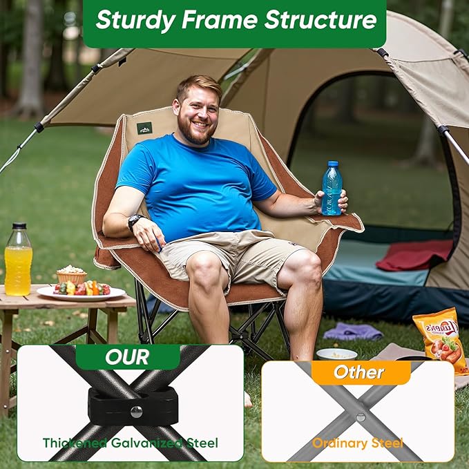 Northroad 2 Pack Oversized Camping Chair,Outdoor Padded Folding Lawn Chair w/Cup Holder,Carry Bag for Beach, Hiking, and Picnics,Heavy-Duty 300-lbs Capacity, Moca&Cream