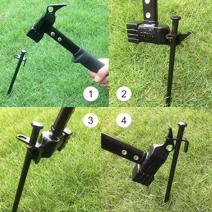 Camping Hammer Heavy Duty with Tent Stake Remover, 12.6" Steel Tent Hammer - Rubber Covered Handle Tent Mallet with Holding Strap (Black)