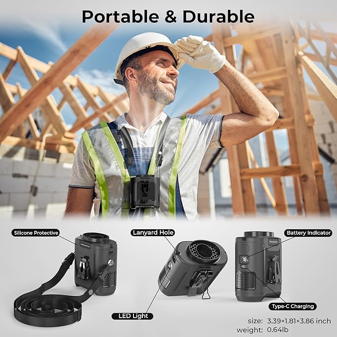 10000mAh Portable Waist Clip Fan, 40H Cooling Personal Wearable Fan, 5 Speeds 16000RPM Strong Belt Fan, Rechargeable Hands-free Neck Fan With Flashlight for Outdoor Jobsite Camping Traveling (Black)