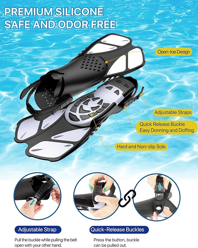 Snorkeling Gear for Adults Men Women,4 in 1 Snorkel Set with Panoramic View Diving Mask Anti-Fog Anti-Leak,Dry Top Snorkel,Fins and Travel Bag for Swimming,Snorkeling and Travel Diving