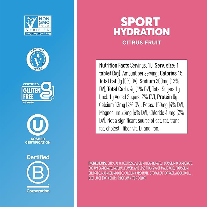 Nuun Sport Electrolyte Tablets with Magnesium, Calcium, Potassium, Chloride & Sodium, Gluten Free & Vegan, Citrus Fruit, 8 Pack (80 Servings Total)