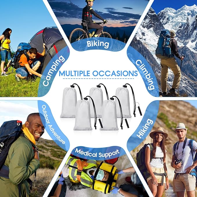 Qunclay 12 Set Emergency Sleeping Bag Survival Bivvy Sack Blanket with Whistles Lightweight Portable Thermal Survival Bag Thick Tent with Hood Extension Nylon Stuff Sack