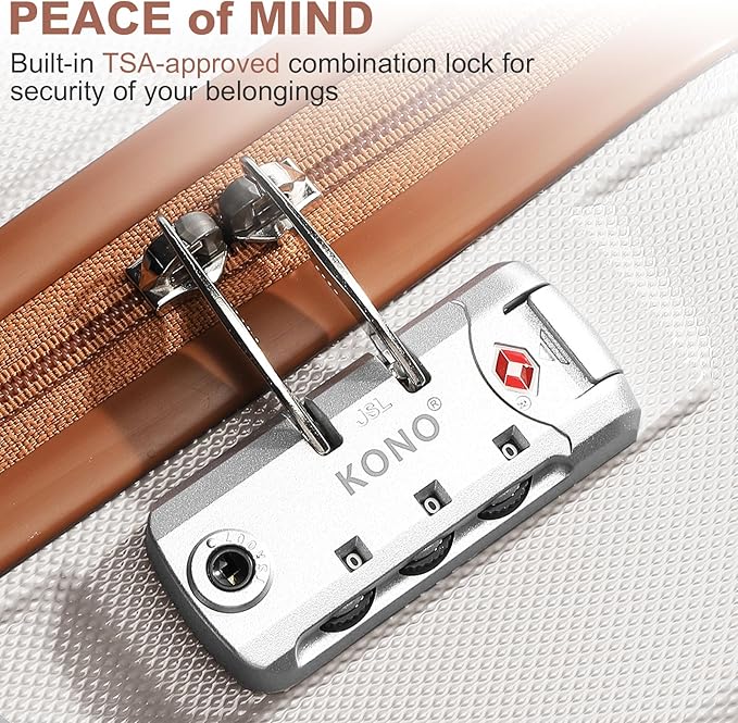 Kono 24 Inch Luggage Suitcase Lightweight with Spinner Wheels TSA Lock Hardside Medium Checked Luggage Durable Rolling Suitcase Cream White