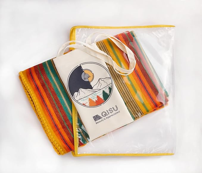 QISU Alpaca Wool Blanket Throw | Large, Beautiful, Warm, Variegated | 85 x 65 inches | Ultra-Soft, Hypoallergenic and Breathable | Non-Itchy or Scratchy Fabric (Yellow Variegated)