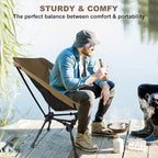 Lightweight Folding Camping Chair: Portable Ultralight Height Adjustable Folding Camping Chair 330 lbs Capacity with Side Pockets Ideal Backpacking Chair for Short hikes and Cycling Trips (Khaki)