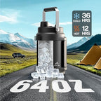 64 oz Insulated Water Bottle for Gym: 2-in-1 Straw Spout Lid, Dual Handle, Leakproof, Keep Cold 36H, Half Gallon Stainless Steel Water Jug for Travel, Hiking, Cycling, Park, Workout, Picnic (Midnight)