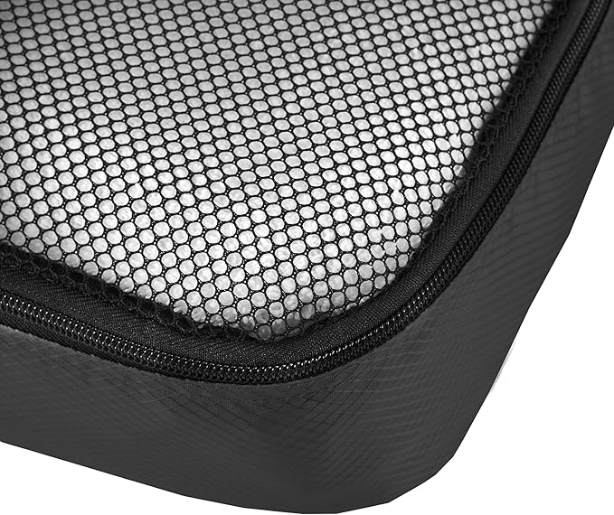 Amazon Essentials 4-Piece Packing Cubes Travel Accessories Set, Luggage Organizer with Double Zipper, Mesh Top, 100% Polyester, Large, Black (Previously Amazon Basics)