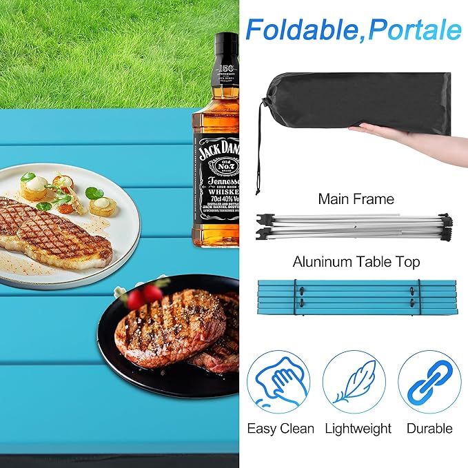 Grope Portable Camping Table Ultralight Aluminum Camp Table with Storage Bag,Beach Table for Sand with Carrying Bag,Prefect for Outdoor,Picnic,BBQ,Cooking,Festival (Blue with Storage Bag-M)