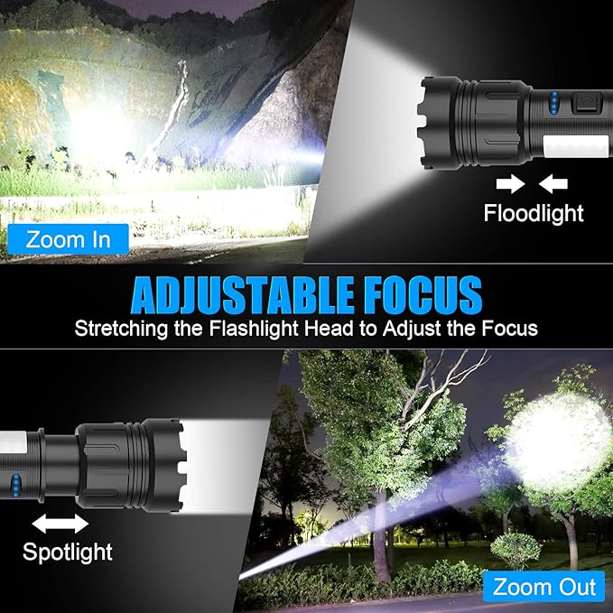 Magnetic Flashlight Rechargeable, High Lumens Super Bright Small LED Pocket Flashlights with COB Side Light, Type C, Zoomable, 7 Modes, IPX7 Waterproof Best Tactical Flash Light for Camping