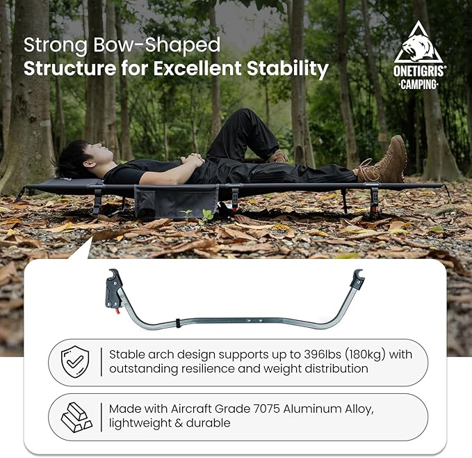 ONETIGRIS SUPRAGRIS Camping Cot, Support Up to 400lbs, Lightweight Comfortable Folding Bed for Camping, Hiking, Backpacking, Travel, Car Trips, Office Nap (Gray)