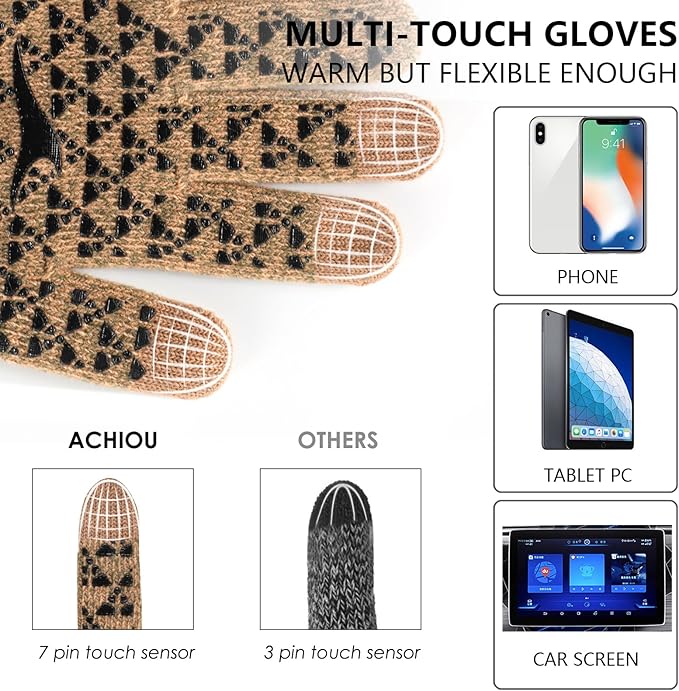 Achiou Winter Gloves, Glove for Men Women, Upgraded Touch Screen Texting Warm Running with Thermal Soft Knit Lining