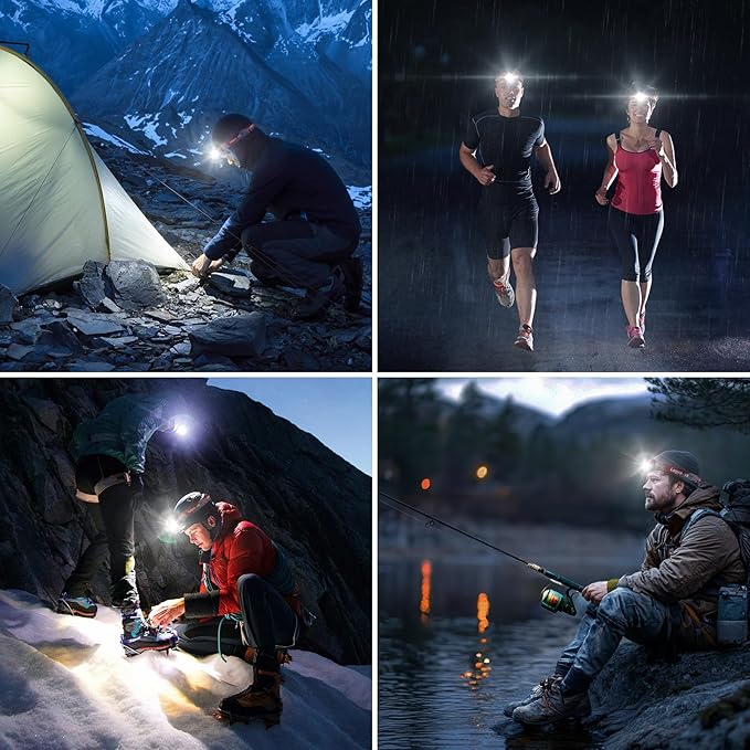 Lepro 320014 LED Rechargeable Headlamp, 2 Pack Head Lamp with 6 Modes for Camping & Hiking Gear Essentials, IPX4 Waterproof Bright Headlight Flashlights with Adjustable Headband, Type-C Cable - Red