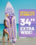 Inflatable Paddle Board 11 '* 34 "* 6" Extra Wide Sup Board, 420lb Capacity Paddle Board for Adults, Suitable for Sea and Lakes, 2+1Family Board