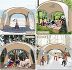 Beach Tent 12 X 12ft Large UPF50+ Pop Up Canopy with 2-Pcs Side Wall, Sun Shelter Rainproof, Waterproof for Camping Trips, Backyard Fun, Fishing, Parties, Or Picnics(Khaki-Upgrade)