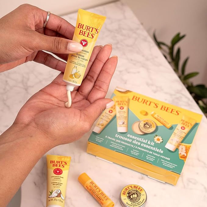 Burt's Bees Mothers Day Gifts Ideas - Essentials Everyday Set, 5 Travel Size Products - Deep Cleansing Cream, Hand Salve, Body Lotion, Foot Cream and Original Lip Balm