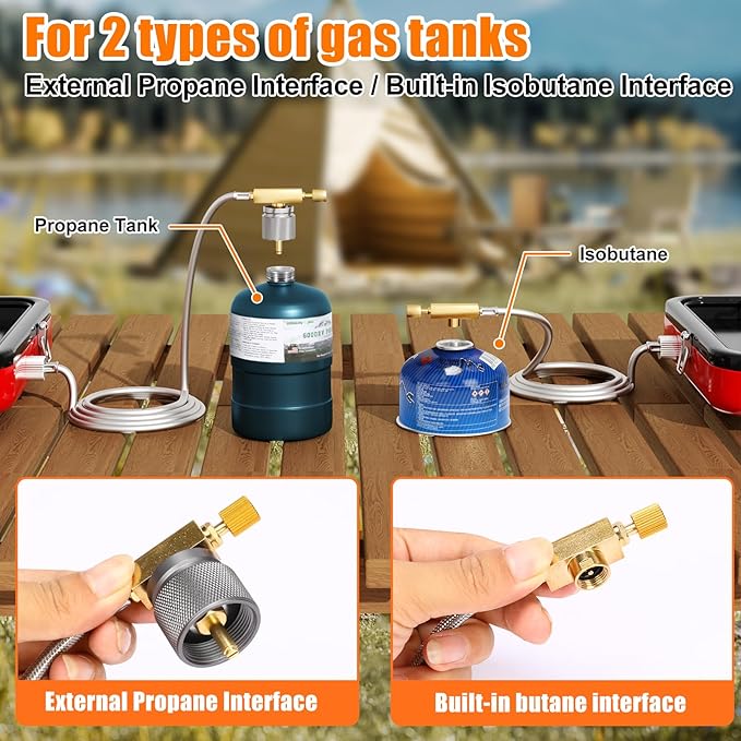 Portable 2 Burner Camping Stove Set with Cookware, 20,000 BTU/h, Outdoor Cooking Kit Includes Outdoor Folding Gas Stove, Frying Pan, Griddle, Kettle, Pot, and Carry Bag, For Propane & Butane