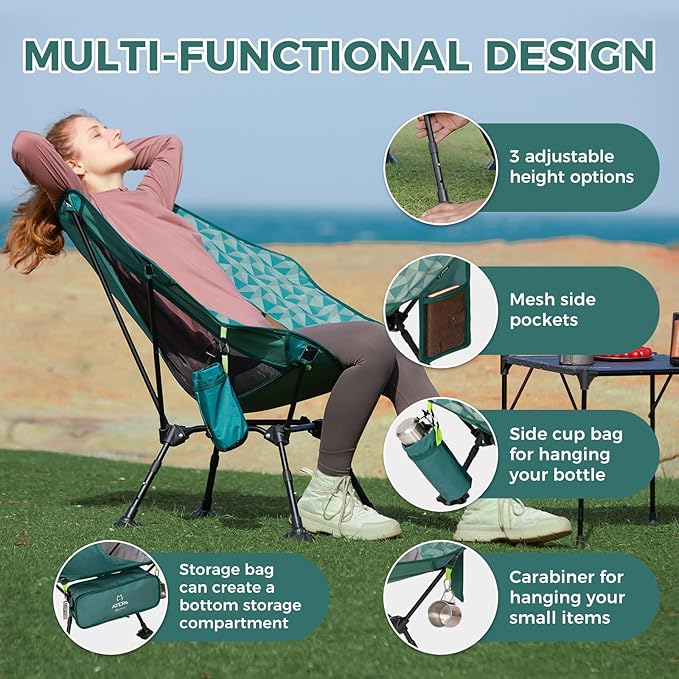 ATEPA UFO3.0 Backpacking Camping Chair, Ultralight Extra Wide Comfortable Folding Chairs 330lbs Heavy Duty Portable Hexagon Ergonomic Height Adjustable Seat with Anti-Sinking Feet for Hiking Outdoor