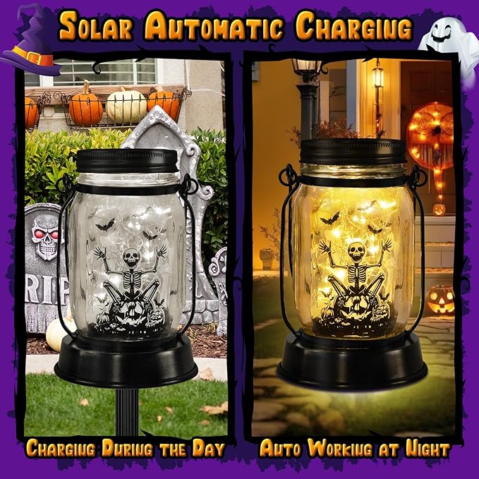 Halloween Decorations Gifts for Women/Men Halloween Skeletons Solar Lanterns Skeleton Decorations Outdoor Lights Solar Garden for Yard, Patio,Backyard,Porch Torches Light