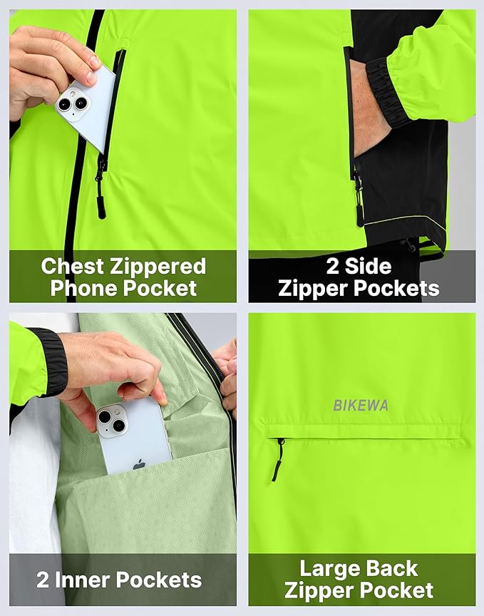 Men's Cycling Rain Jackets Waterproof Running Bike Windbreaker Lightweight Packable Hooded Jacket