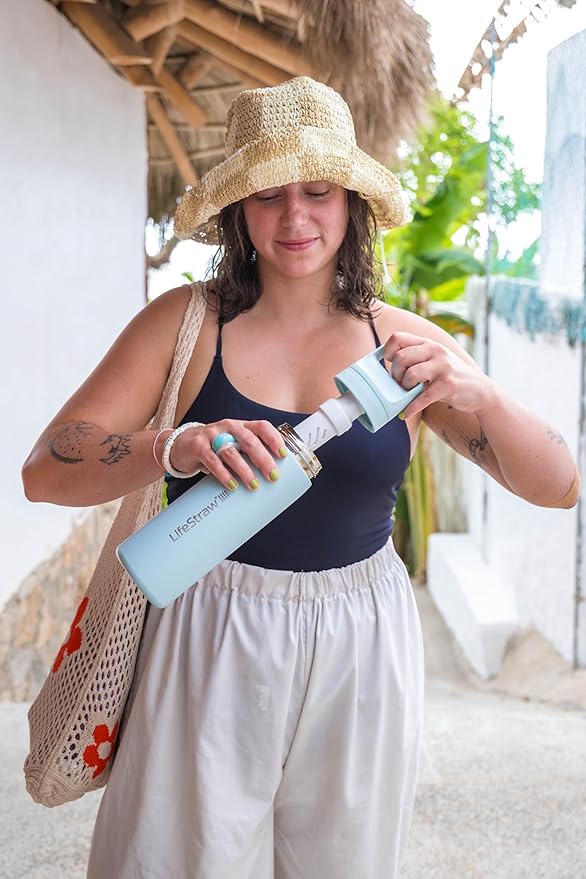 LifeStraw Go Series – Insulated Stainless Steel Water Filter Bottle for Travel and Everyday Use, Removes Bacteria, Parasites and Microplastics, Improves Taste, 18oz Seafoam