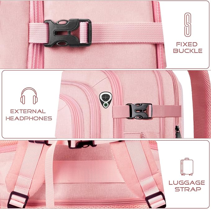 Travel Backpack for Women, Expandable Carry on Backpack, TSA 17.3 inch Laptop Bag Flight Approved, Lightweight Waterproof Business Luggage Bag, Travel Gifts for Women, Pink