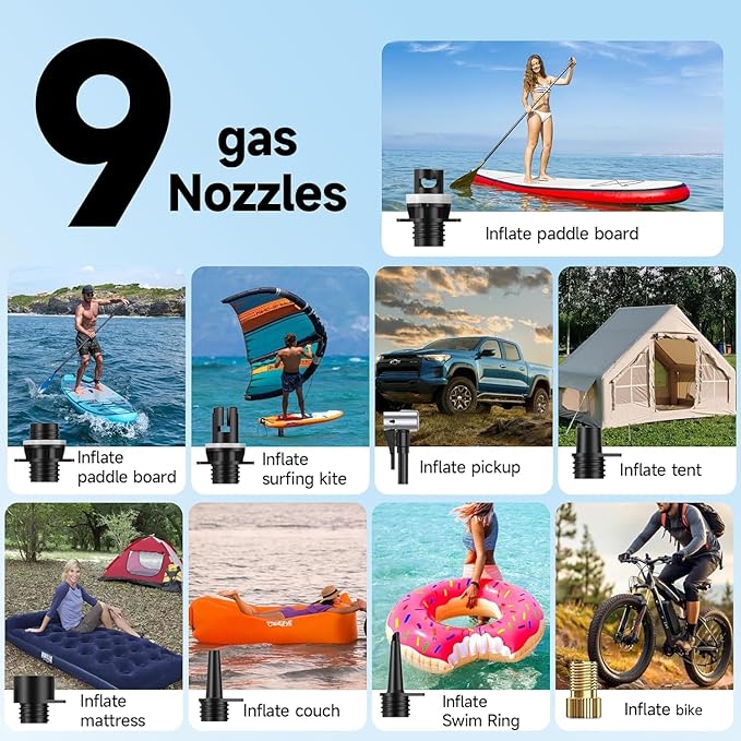 50PSI Paddle Board Pump Electric Portable, 10000mAh Sup Pump with Auto-Off,9 Modes Paddleboard Pump for Stand Up Paddle Board/Car/Kayak/Motorcycle/Bicycle (Rechargeable)