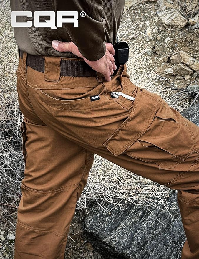 CQR Men's Tactical Pants, Water Resistant Ripstop Cargo Pants, Lightweight EDC Work Hiking Pants, Outdoor Apparel