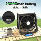 11.5 Inch Upgraded Solar Camping Fan with Light- Rechargeable Battery Fan, 10W Detachable Solar Panel, 3 Speed, 6H Timer,60° Pivot Strong Airflow for Camping Fishing RV Trips Hurricane Power Outage