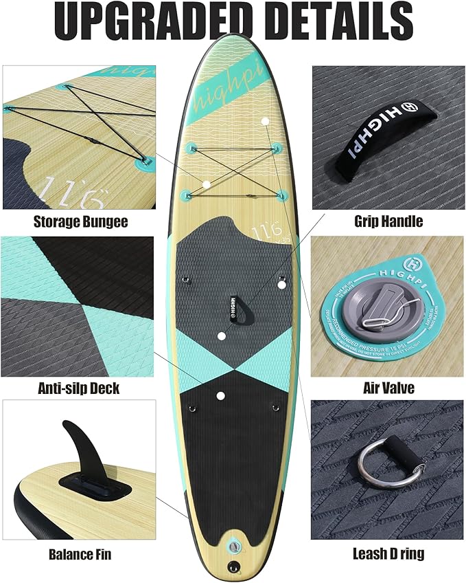 Highpi Inflatable Stand Up Paddle Board for Youth and Adults – Wide Sup with Premium Accessories, Blow Up Paddleboard for Surfing, Fishing, Yoga & More