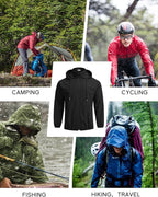 COOFANDY Men's Packable Rain Jacket Lightweight Waterproof Raincoat with Hood Travel Hiking Golf Windbreaker
