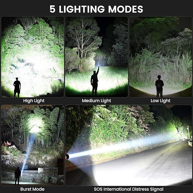 3 Pack Rechargeable Flashlights High Lumens, 99,000 Lumens Super Bright LED Flashlight for Home Camping, Handheld Flash Light Waterproof Flashlight with 5 Modes & Adjustable Function
