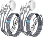 Temdan 2Pack for Apple Watch Charger, 3 in 2 Multi Charging Cable, iPhone Charger, USB A/Type C/Lightning Cable, Portable Travel Essentials Designed for iWatch Ultra/SE/11-1 & iPhone 17-12/ iPad-5Ft