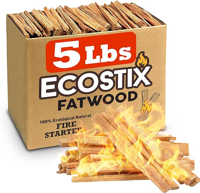 EasyGoProducts Eco-Stix Fatwood Fire Starter Kindling Firewood Sticks 100% Organic Firestarter for Wood Stoves, Fireplaces, Campfires, Bonfires - 05 Pounds