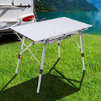 Folding Outdoor Camping Table with Adjustable Legs, Lightweight Aluminum Roll Up Camp Table with Carrying Bag, Mesh Storage Organizer, for Cooking, Picnic, Beach, Backyards, BBQ, Party