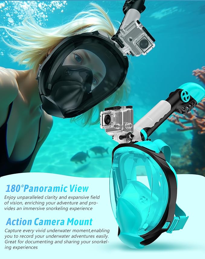Zenoplige Full Face Snorkel Mask Adults,Dry-Top Snorkeling Gear with Camera Mount,Foldable 180-Degree Panoramic Scuba Mask for Snorkeling Diving Swimming Travel,Snorkel Mask Anti-Fog & Anti-Leak