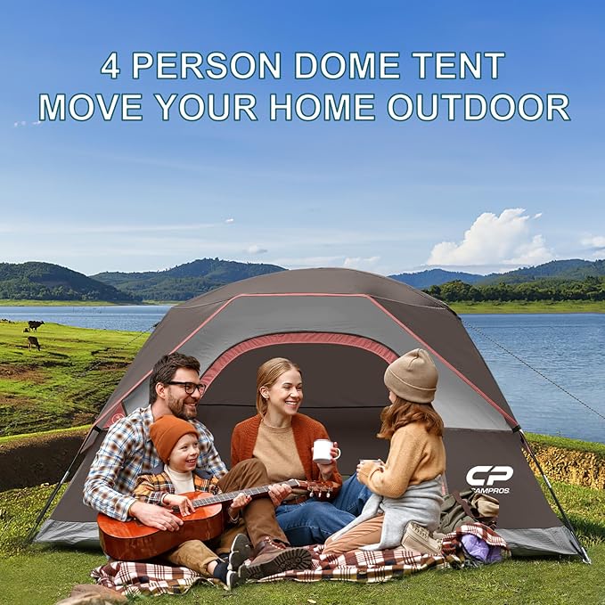 CAMPROS CP Tents for Camping 4 Person Tent Waterproof Windproof Double Layer Camping Tent, Easy Setup Dome Tent with Large Mesh Windows & Wider Door for Outdoor Camping & Hiking