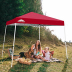 EAGLE PEAK 10x10 Slant Leg Pop-up Canopy Tent Easy One Person Setup Instant Outdoor Beach Canopy Folding Portable Sports Shelter 10x10 Base 8x8 Top (Red)
