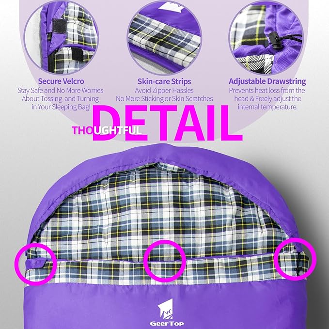 GEERTOP Flannel Sleeping Bags for Adults Big & Tall People Portable Cold Weather Envelope XXL All Seasons Camping Sleeping Bag