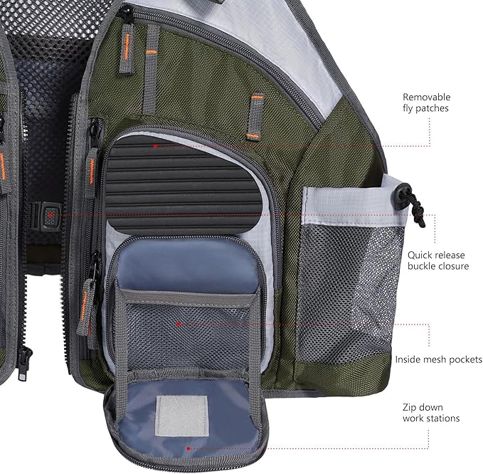 BASSDASH Strap Fishing Vest Adjustable for Men and Women, for Fly Bass Fishing and Outdoor Activities