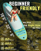 HEYBOARD Inflatable Stand Up Paddle Board 10'6"×32"×6" Standup Paddleboard with Premium SUP Accessories & Backpack, Non-Slip Deck, Waterproof Bag, Leash, Paddle, Hand Pump