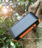 Solar Power Bank 20000mAh Built in Hand Crank and 4 Cables 22.5W Fast Charge Power Bank 5 Outputs & 5 Inputs Solar Portable Charger, SOS/Strobe/Strong Flashlights, Carabiner (Orange)