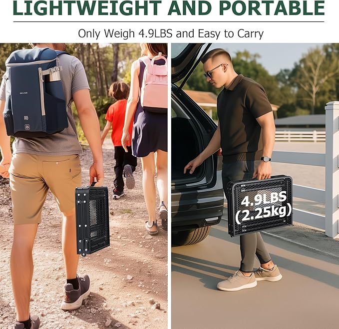 JiGiU Folding Grill Table with Mesh Desktop Lightweight & Portable Camping Table Outdoor Grill Tables Aluminum Alloy Foldable Grill Table 3 Height Adjustable for Camping Picnic Cooking BBQ