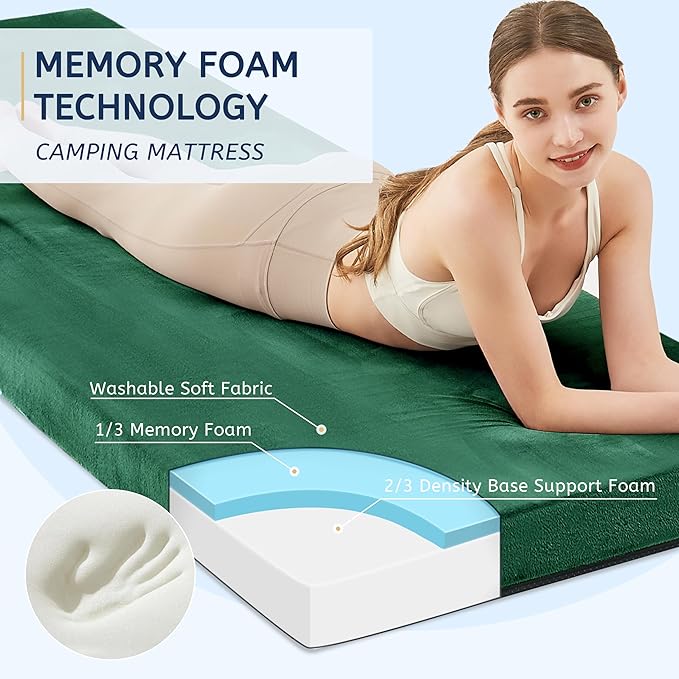 HomeMate CertiPUR-US Memory Foam Camping Mattress Pad Portable Roll Up Mattress for Adults Sleeping Mat Cot Mattress Pad